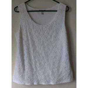 Dana Buchman Tank Top Women's White Lace Overlay‎ Scoop Neck Romantic Size Large